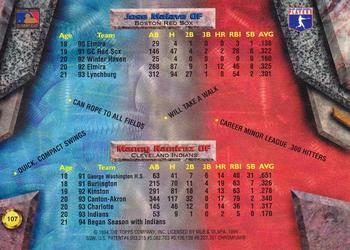 1994 Bowman's Best #107 Manny Ramirez / Jose Malave Back