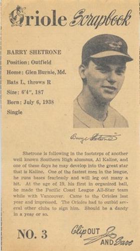 1960 Baltimore News-Post Baltimore Orioles Scrapbook Cards #3 Barry Shetrone Front