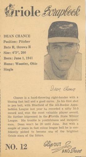 1960 Baltimore News-Post Baltimore Orioles Scrapbook Cards #12 Dean Chance Front