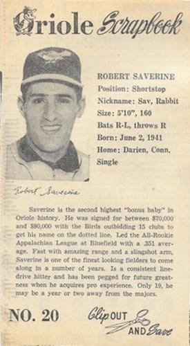1960 Baltimore News-Post Baltimore Orioles Scrapbook Cards #20 Bob Saverine Front