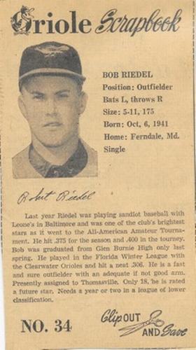 1960 Baltimore News-Post Baltimore Orioles Scrapbook Cards #34 Bob Riedel Front