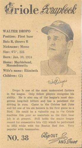 1960 Baltimore News-Post Baltimore Orioles Scrapbook Cards #38 Walt Dropo Front