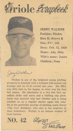 1960 Baltimore News-Post Baltimore Orioles Scrapbook Cards #42 Jerry Walker Front