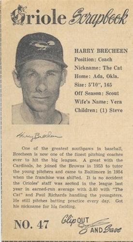 1960 Baltimore News-Post Baltimore Orioles Scrapbook Cards #47 Harry Brecheen Front