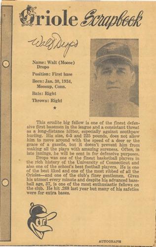 1961 Baltimore News-Post Baltimore Orioles Scrapbook Cards #NNO Walt Dropo Front