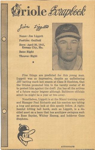 1961 Baltimore News-Post Baltimore Orioles Scrapbook Cards #NNO Jim Liggett Front