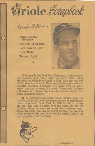 1961 Baltimore News-Post Baltimore Orioles Scrapbook Cards #NNO Brooks Robinson Front