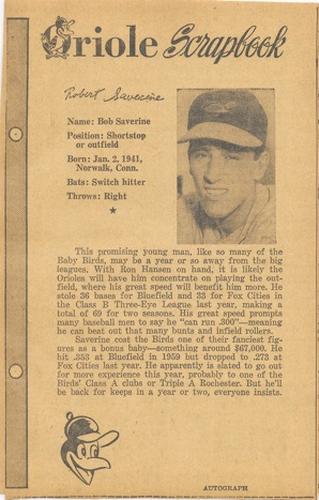 1961 Baltimore News-Post Baltimore Orioles Scrapbook Cards #NNO Bob Saverine Front