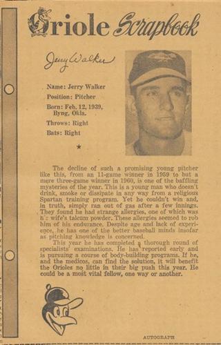 1961 Baltimore News-Post Baltimore Orioles Scrapbook Cards #NNO Jerry Walker Front