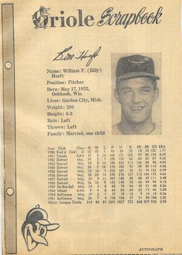 1962 Baltimore News-Post Baltimore Orioles Scrapbook Cards #NNO Billy Hoeft Front