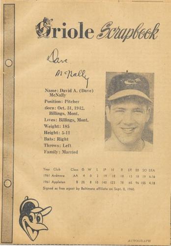 1962 Baltimore News-Post Baltimore Orioles Scrapbook Cards #NNO Dave McNally Front