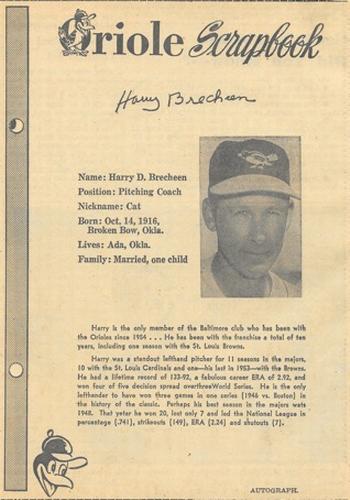 1963 Baltimore News-Post Baltimore Orioles Scrapbook Cards #NNO Harry Brecheen Front