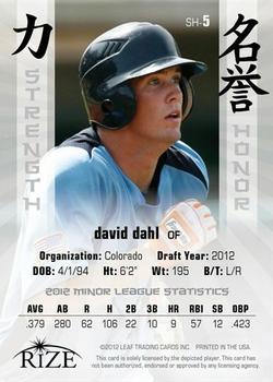 2012 Leaf Rize Draft - Strength and Honor Red #SH-5 David Dahl Back