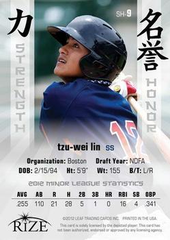 2012 Leaf Rize Draft - Strength and Honor Red #SH-9 Tzu-Wei Lin Back
