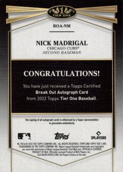 2022 Topps Tier One - Break Out Autographs #BOA-NM Nick Madrigal Back
