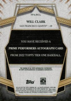 2022 Topps Tier One - Prime Performers Autographs Silver Ink #PPA-WCL Will Clark Back