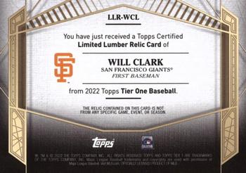 2022 Topps Tier One - Tier One Limited Lumber #LLR-WCL Will Clark Back
