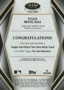 2022 Topps Tier One - Tier One Relics Design A #T1R-YMO Yoan Moncada Back