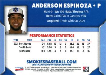 2022 Choice Tennessee Smokies #NNO Anderson Espinoza Back