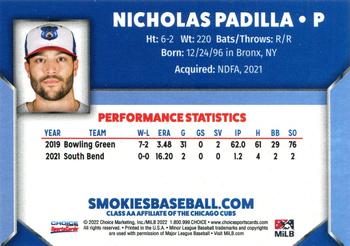 2022 Choice Tennessee Smokies #NNO Nicholas Padilla Back