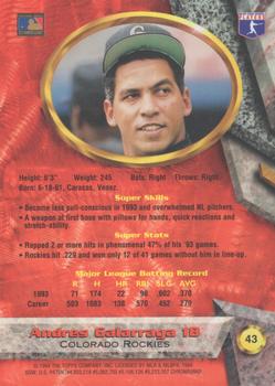 1994 Bowman's Best - Refractors #43 Andres Galarraga Back