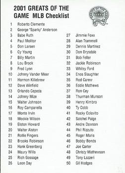 2001 Fleer Greats of the Game - Checklists #NNO Checklist: 1-100 Front