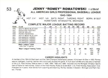 1988 AAGBL All-American Girls Professional Baseball League 1943-1954 #53 Jenny “Romey” Romatowski Back
