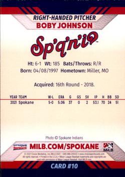2022 Choice Spokane Indians #10 Boby Johnson Back