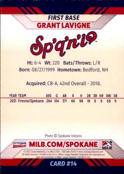 2022 Choice Spokane Indians #14 Grant Lavigne Back