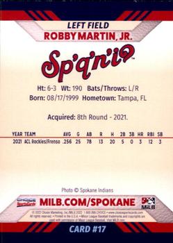 2022 Choice Spokane Indians #17 Robby Martin Jr. Back