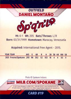 2022 Choice Spokane Indians #19 Daniel Montano Back