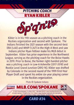 2022 Choice Spokane Indians #34 Ryan Kibler Back