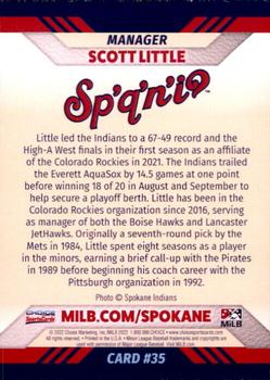 2022 Choice Spokane Indians #35 Scott Little Back