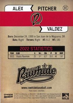 2022 Choice Visalia Rawhide #17 Alex Valdez Back