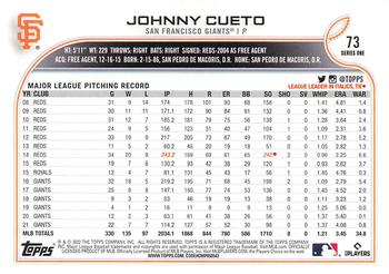 2022 Topps - Gold Star #73 Johnny Cueto  Back