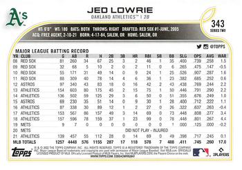 2022 Topps - Gold Star #343 Jed Lowrie Back