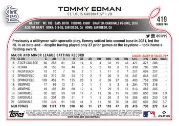 2022 Topps - Gold Star #419 Tommy Edman Back