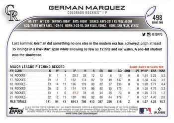 2022 Topps - Gold Star #498 German Marquez Back