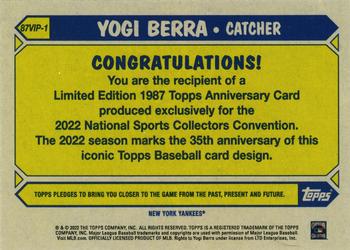 2022 Topps National Q&A - 1987 Topps VIP #87VIP-1 Yogi Berra Back
