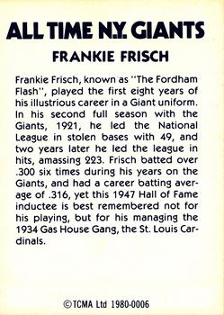 1980 TCMA All Time New York Giants (Blue Backs) #0006 Frankie Frisch Back
