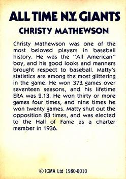 1980 TCMA All Time New York Giants (Blue Backs) #0010 Christy Mathewson Back