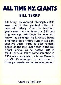 1980 TCMA All Time New York Giants (Blue Backs) #0007 Bill Terry Back