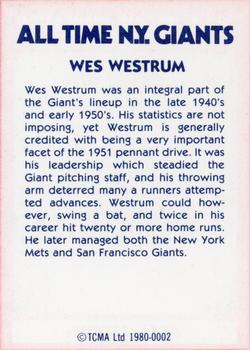 1980 TCMA All Time New York Giants (Blue Backs) #0002 Wes Westrum Back