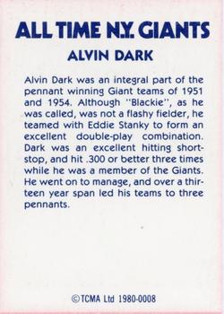 1980 TCMA All Time New York Giants (Blue Backs) #0008 Alvin Dark Back