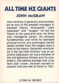 1980 TCMA All Time New York Giants (Blue Backs) #0012 John McGraw Back