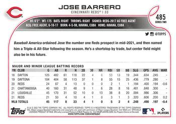 2022 Topps - Blue Star #485 Jose Barrero Back