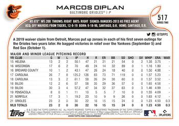 2022 Topps - Blue Star #517 Marcos Diplan Back