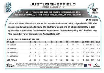 2022 Topps - Blue Star #587 Justus Sheffield Back
