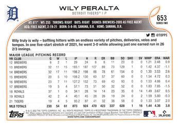 2022 Topps - Blue Star #653 Wily Peralta Back