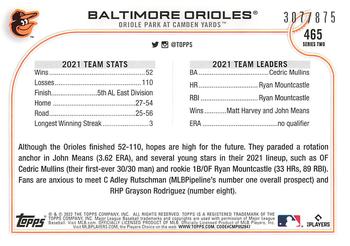 2022 Topps - Foilboard Retail #465 Baltimore Orioles Back